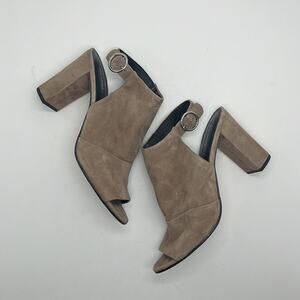 Via Spiga Women's Suede Leather Tan Open Toe Buckle Sling Bootie Block Heel 10